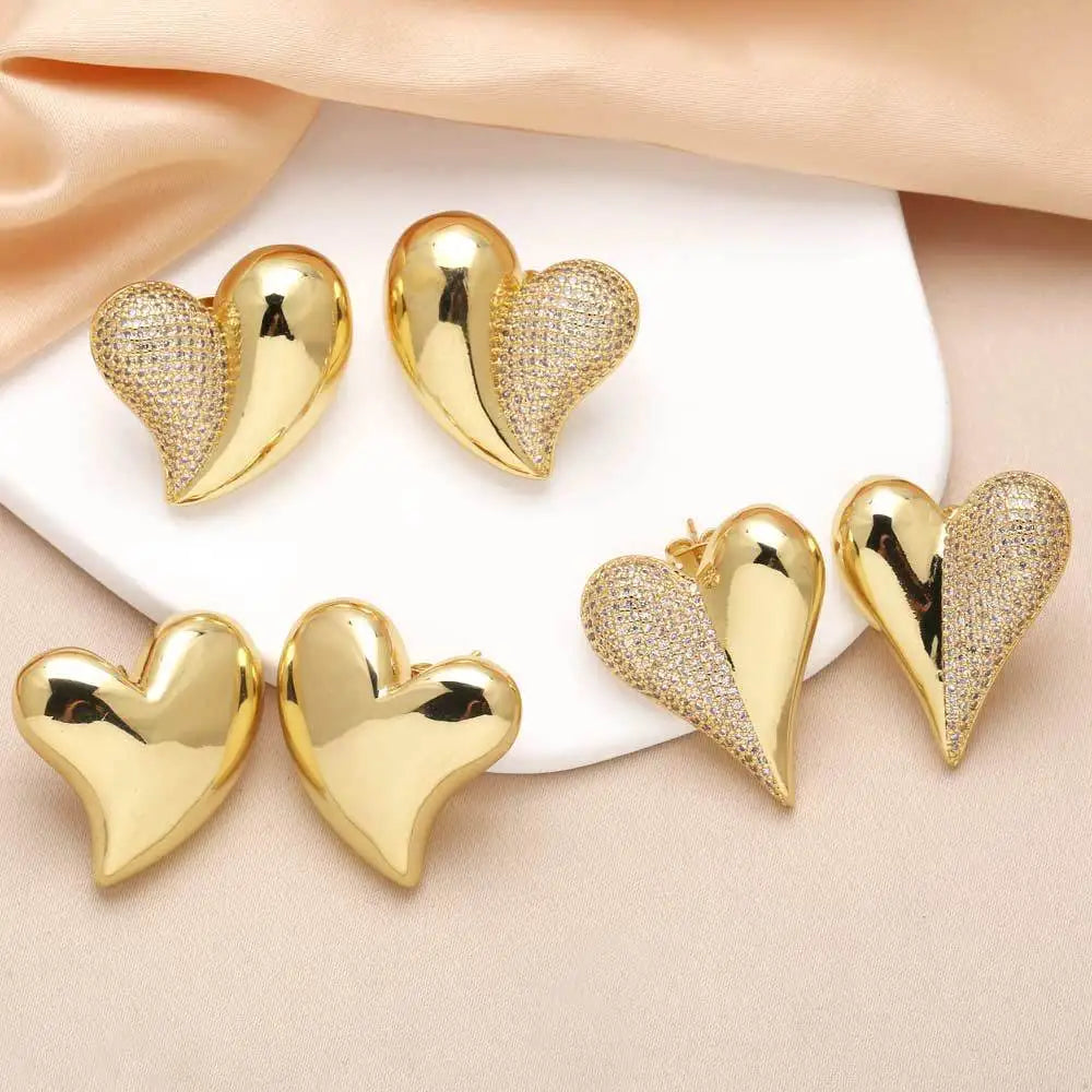 Timeless Heart-Shaped 18K Gold Plated Zirconia Earrings