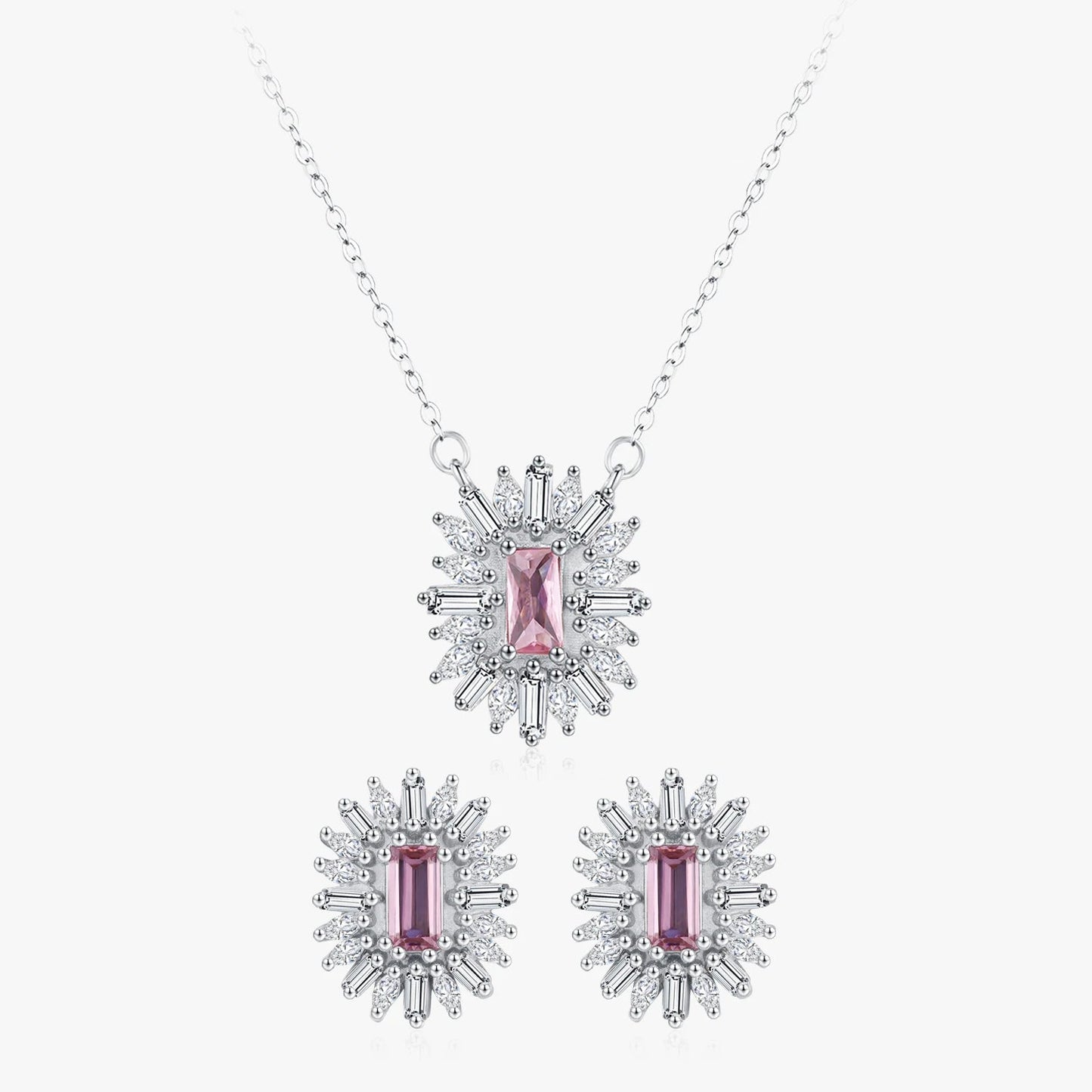 Luxurious 925 Sterling Silver Pink Jewelry Set