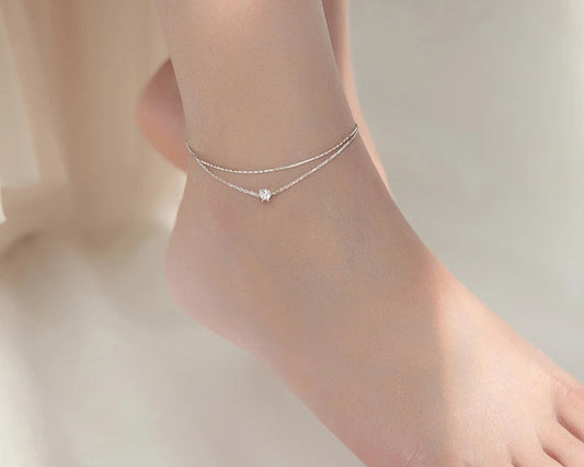 Minimalist Silver Double Layer Anklets