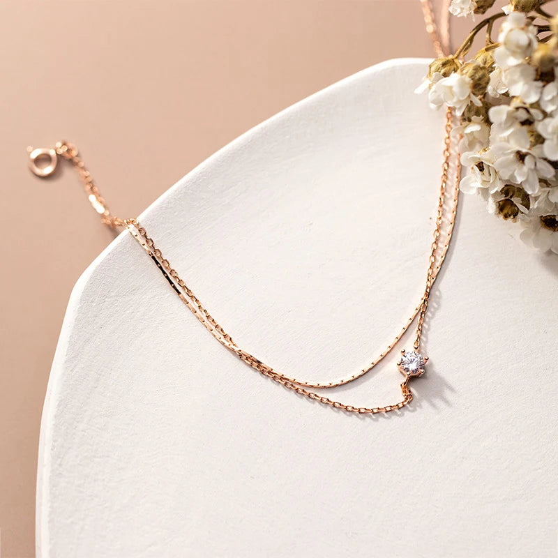 Minimalist Silver Double Layer Anklets