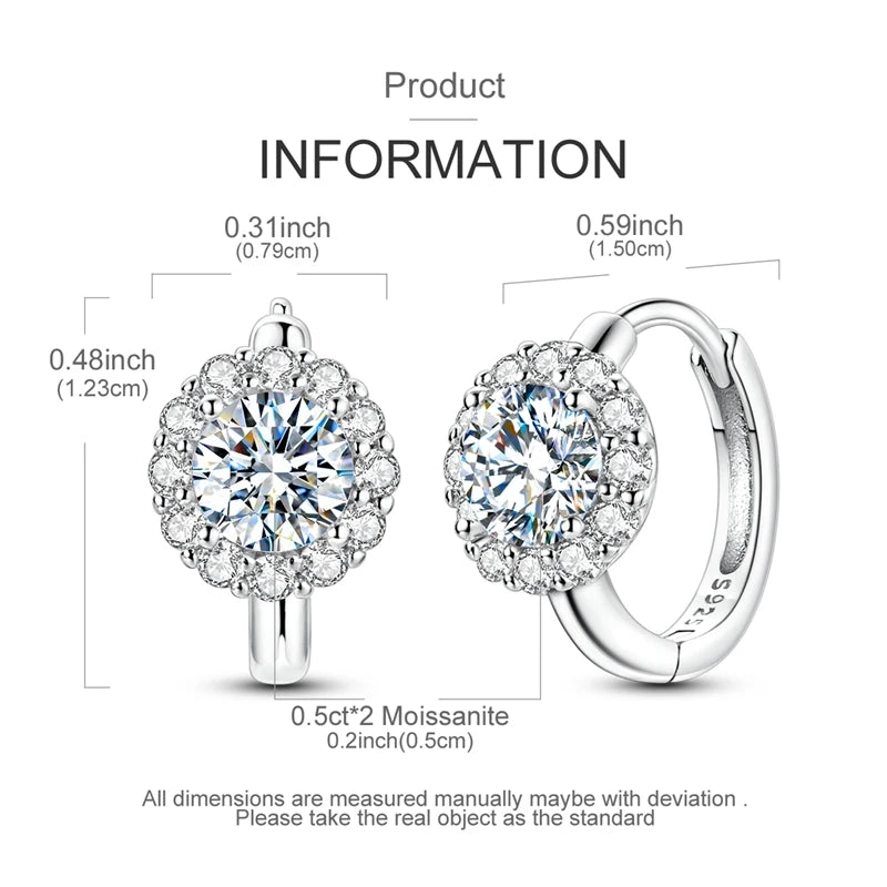 Radiant 1CT Moissanite Hoop Earrings in 925 Sterling Silver