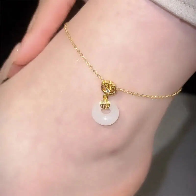 Elegant Zircon Circular Ping Buckle Character Pendant Anklet