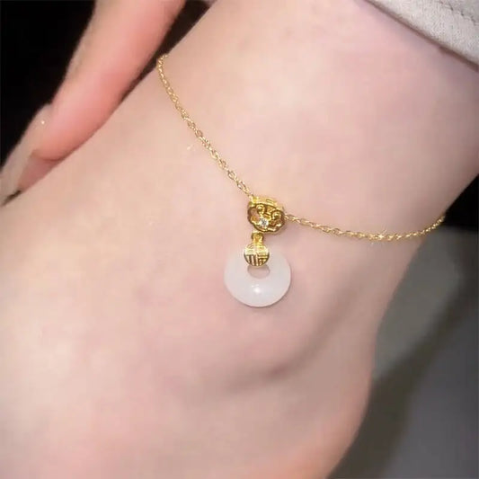 Elegant Zircon Circular Ping Buckle Character Pendant Anklet