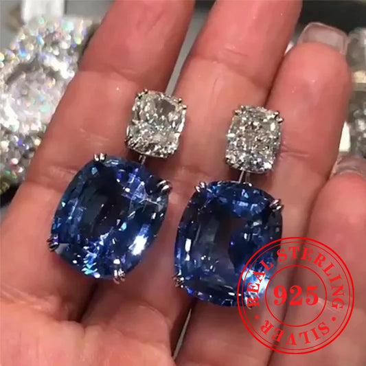 Luxurious 925 Sterling Silver Blue Dangle Earrings